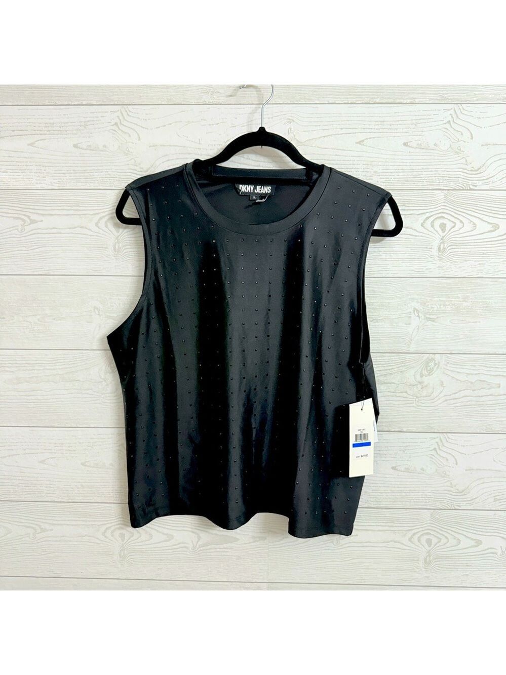 DKNY Jeans Black Spandex Sleeveless Sequin Crop Top Size XL